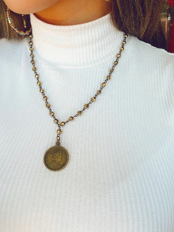 women’s pearl choker necklaces -Gold Beaded Coin Necklace