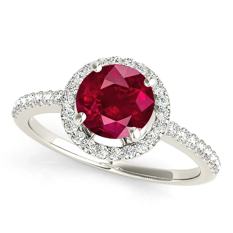 infinity engagement rings for women -2.35 ct. Genuine Ruby Ring With Delicate Halo And Thin Band