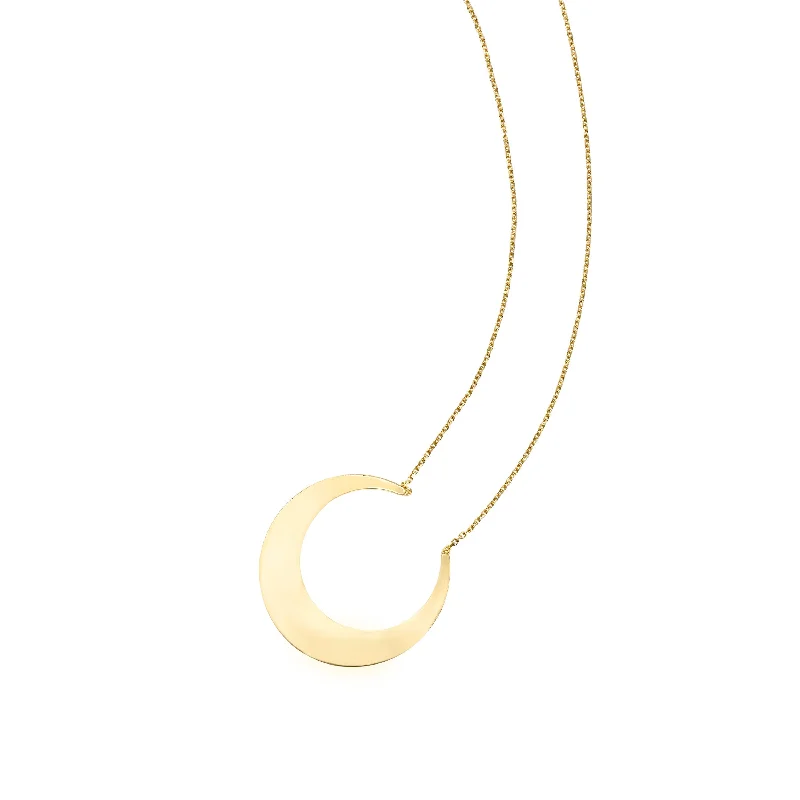 custom pendant necklaces for women -14kt Gold 18 inches Yellow Finish 24x25mm(CE),0.8mm(Ch) Diamond Cut 2 inches Extender Moon Necklace with Lobster Clasp