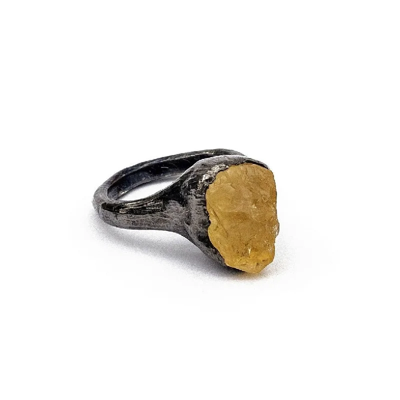 women’s matching engagement rings and bands -Rough Citrine Ring