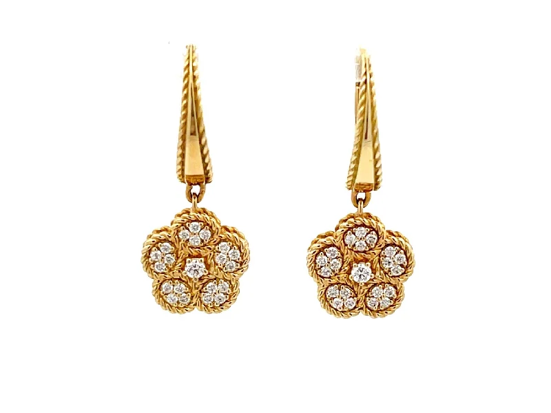 colorful gemstone earrings for women -Roberto Coin Diamond Daisy Drop Earrings in 18k Yellow Gold