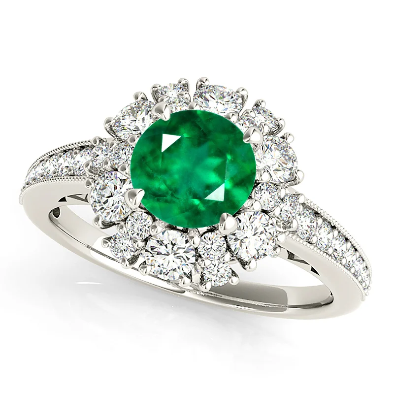 twisted engagement rings for women -1.75 ct. Genuine Emerald Ring With Halo and Floral Basket