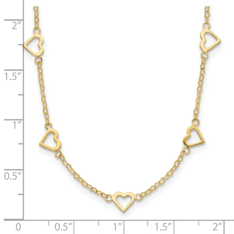 fine diamond necklaces for women -14k Polished Open Hearts on Heart Link 17-Station Necklace