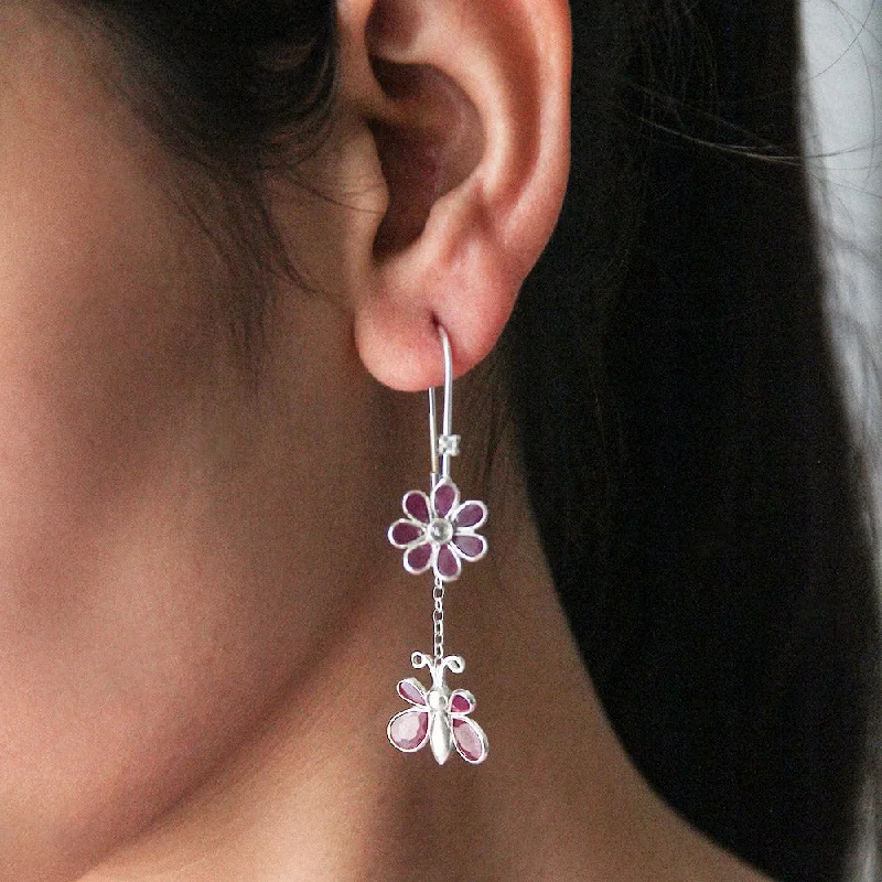 delicate earrings for women -delicate earrings for women -Silver Flower Butterfly Sui Dhaga