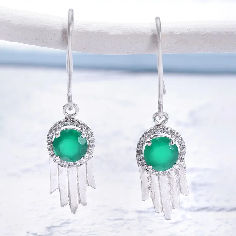 personalized earrings for women -personalized earrings for women -92.5 Silver Green Hamsa Earrings