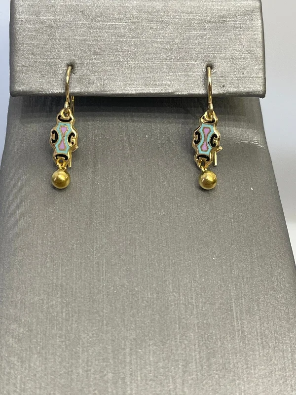 zirconia earrings for women -14K Yellow Gold Hand Painted Dangling Earrings