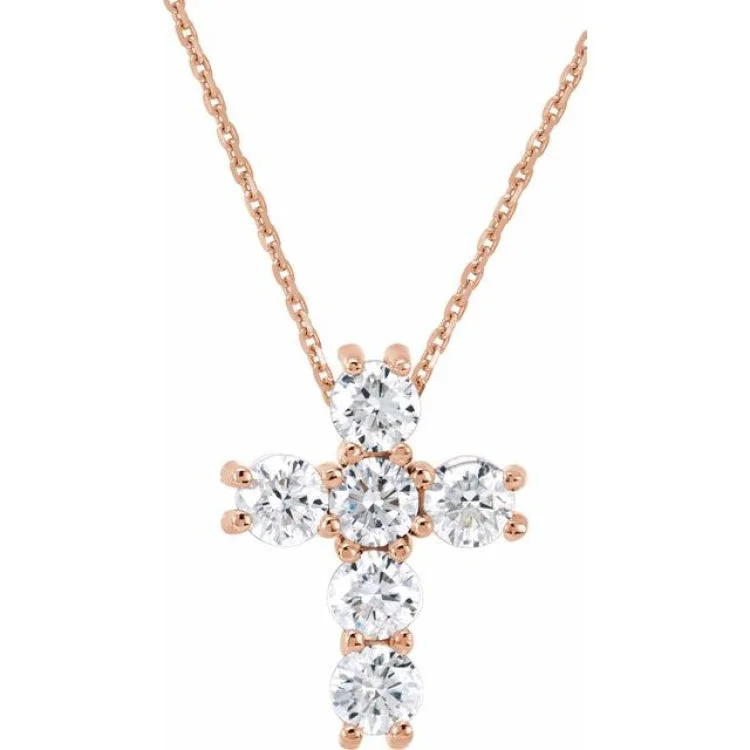 trendy necklaces for women -14K Rose 1/2 CTW Lab-Grown Diamond Cross 18" Necklace