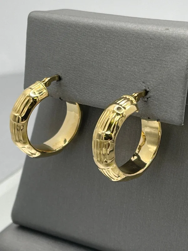 silver statement earrings for women -silver statement earrings for women -Ladies 18 Karat Yellow Gold Round Octagonal Engraved Hoop Earrings