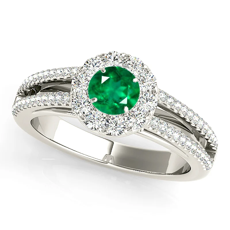 antique rings for women -0.85 ct. Genuine Emerald Ring With Halo And Split Band