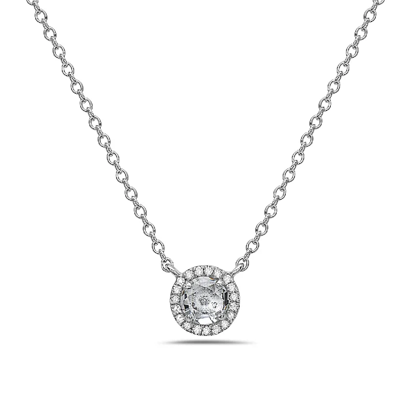 women’s statement pendant necklaces -Aquamarine And Diamond Halo Necklace