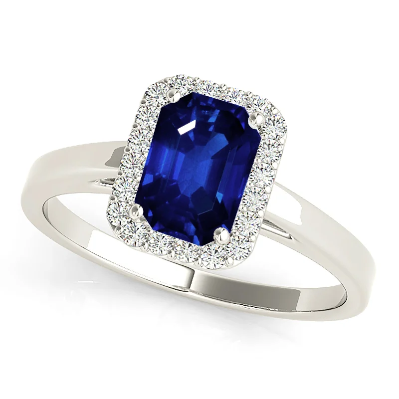 infinity engagement rings for women -1.15 ct. Genuine Blue Emerald Cut Sapphire Ring With Halo Style