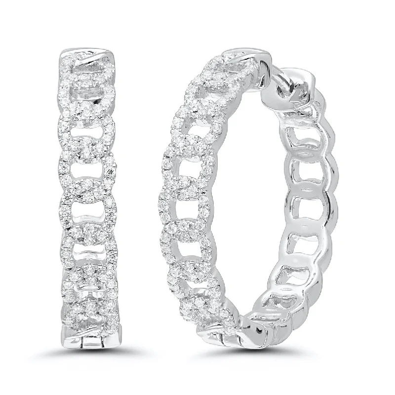 vintage earrings for women -vintage earrings for women -MODERN WHITE GOLD HOOP EARRINGS WITH 80 ROUND CUT DIAMONDS, .50 CT TW