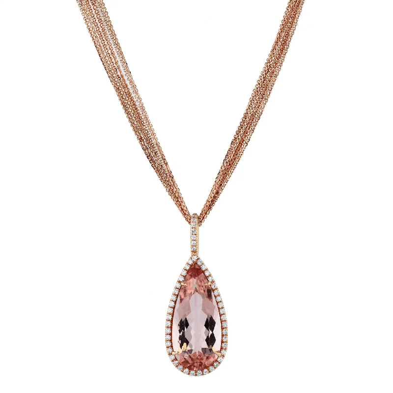 pendant necklaces for women -Morganite Pear Shape Pendant Pave Diamond Rose Gold Necklace