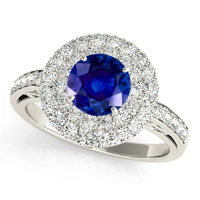 wedding rings with diamonds for women -1.35 ct. Genuine Blue Sapphire 3D Pave Set Halo Ring