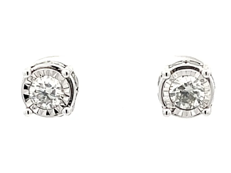 delicate earrings for women -Fluted Bezel Diamond Stud Earrings in 14k White Gold