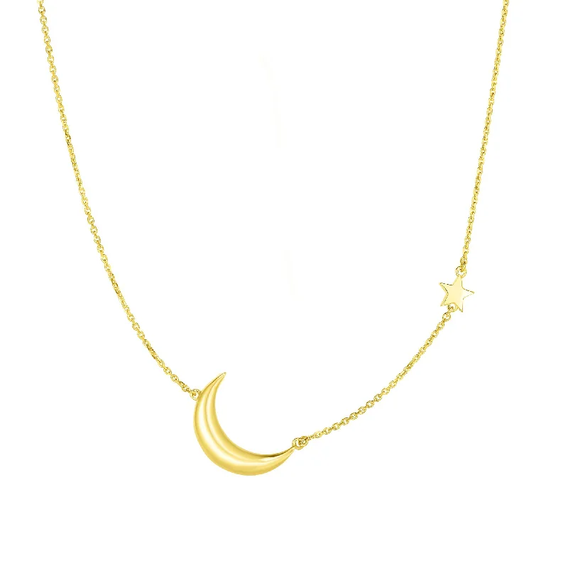 stylish necklaces for women -14kt Gold 17 inches Yellow Finish 1x12x17mm Stars & Moons Necklace with Spring Ring Clasp