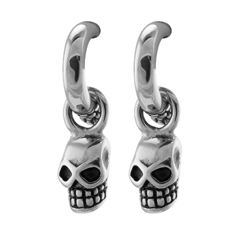 silver hoop earrings for women -silver hoop earrings for women -Stainless Steel Dangling Skull Post Earrings / ERC1003