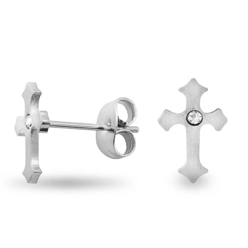 stud earrings for women -stud earrings for women -Stainless Steel Cross CZ Earrings / ERJ3132