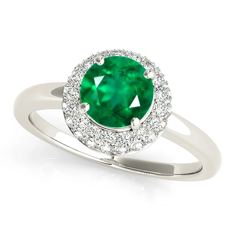 diamond wedding rings for women -1.15 ct. Genuine Emerald Ring with 3D Halo And Solitaire Shank