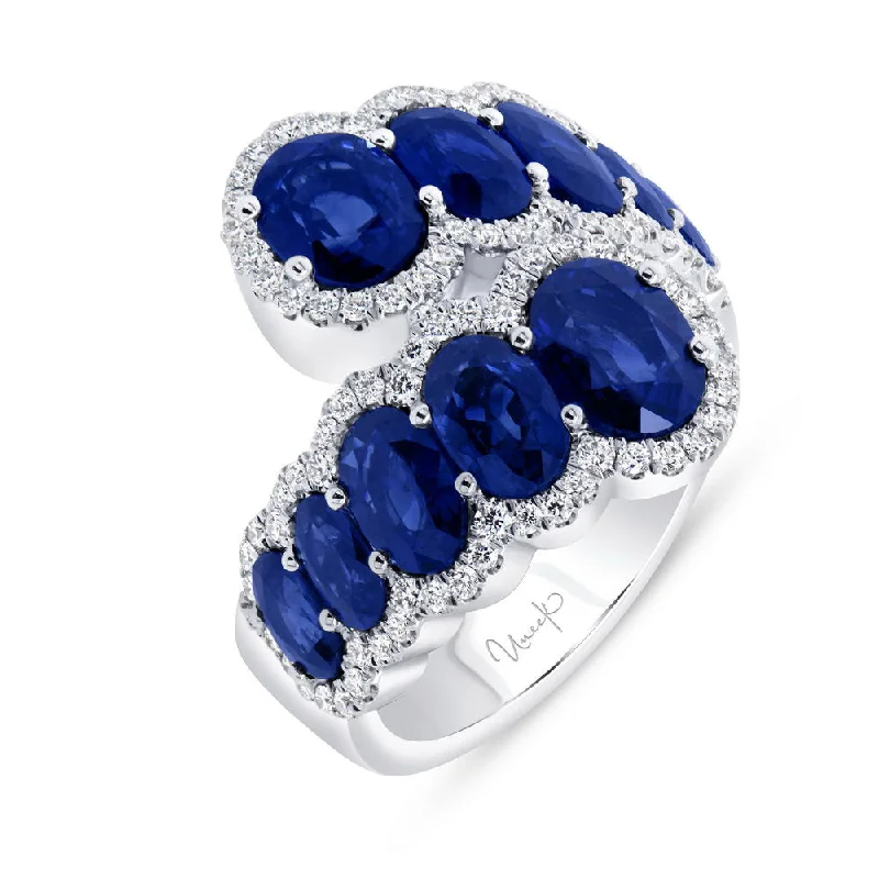 designer rings for women -Uneek Precious Collection Bypass Oval Shaped Blue Sapphire Anniversary Ring