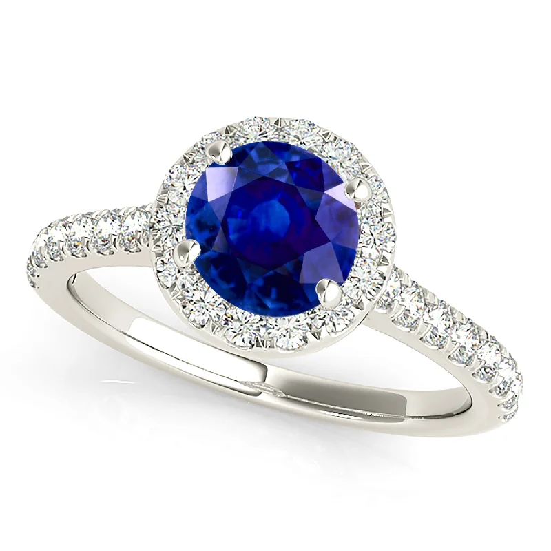 large diamond engagement rings for women -1.35 ct. Genuine Blue Sapphire Halo Ring