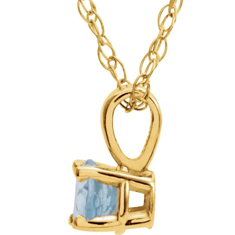 women’s art deco necklaces -14K Yellow 3 mm Natural Aquamarine Youth Solitaire 14" Necklace