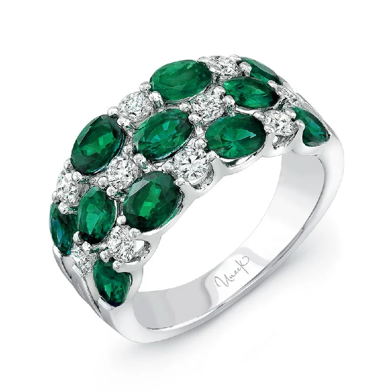 personalized engagement rings for women -Uneek Precious Collection 3-Row Oval Shaped Emerald Fashion Ring