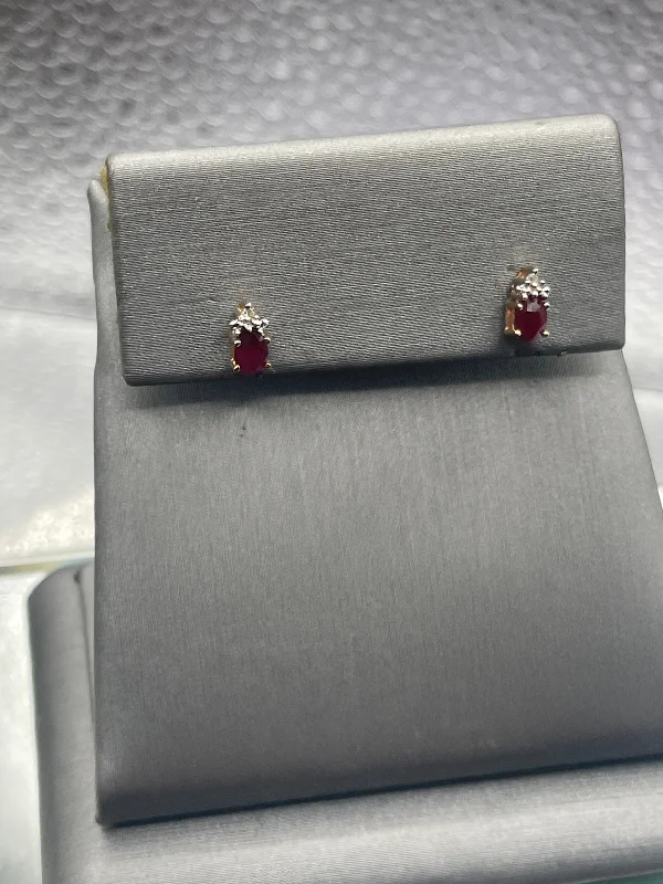 statement drop earrings for women -statement drop earrings for women -Ladies 10 Karat Solid Yellow Gold Ruby and Diamond Earrings