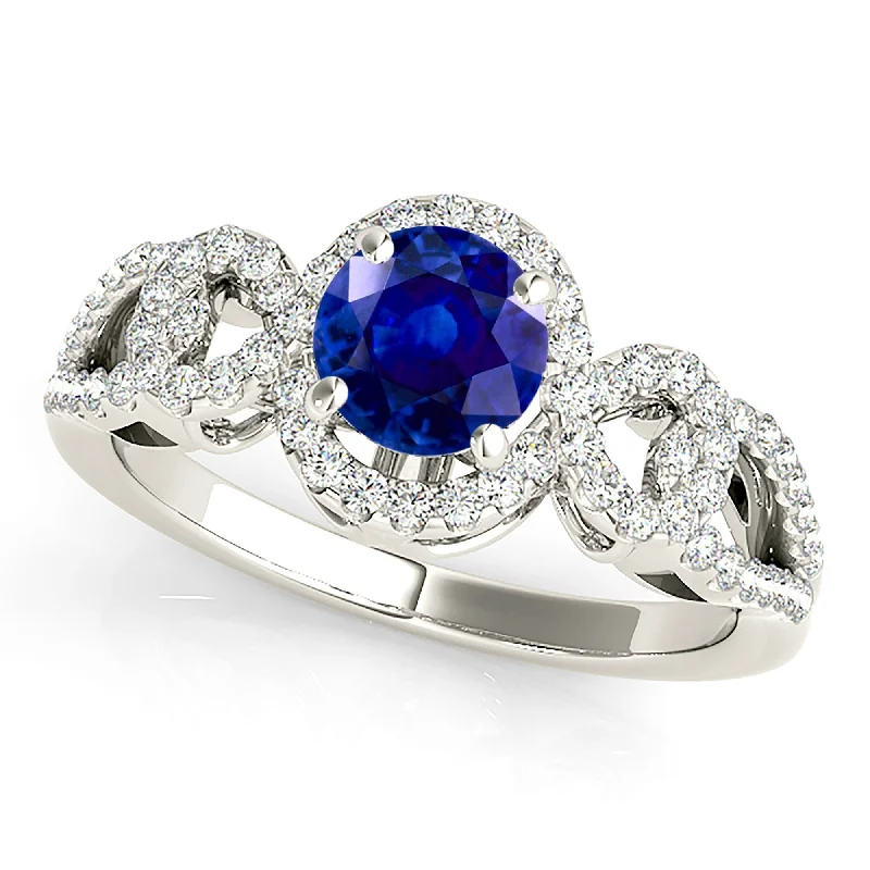 alternative engagement rings for women -1.35 ct. Genuine Blue Sapphire Knot Halo Ring