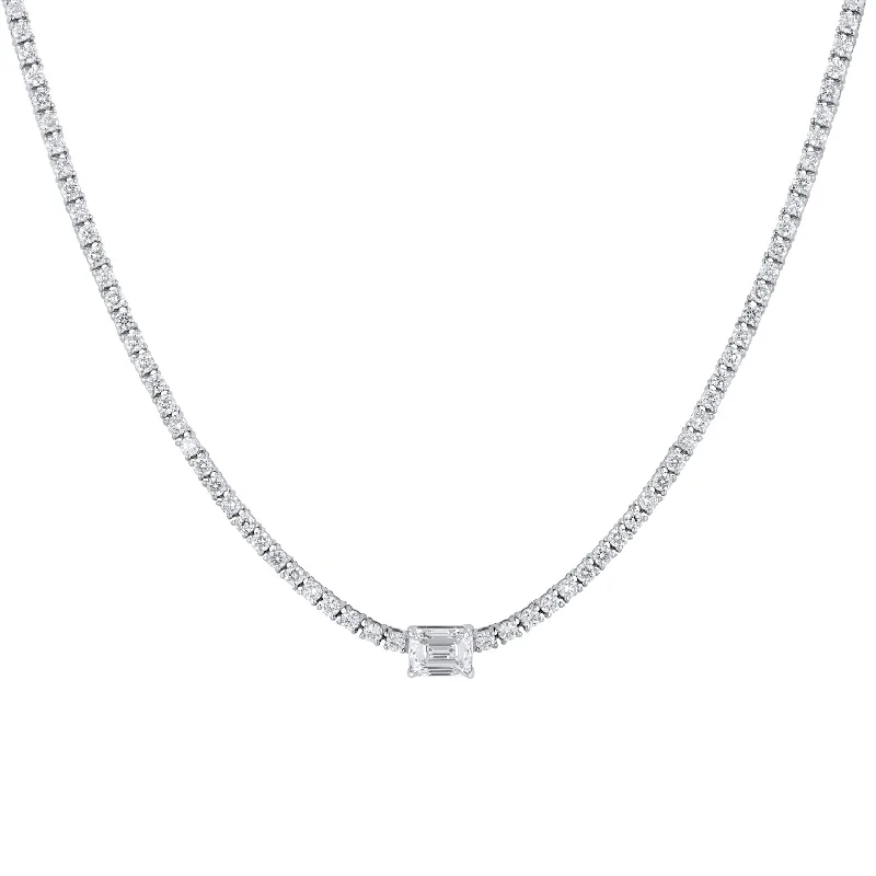 chunky chain necklaces for women -Emerald Cut Center 18kt White Gold Diamond Tennis Necklace