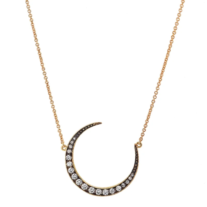 dainty gold necklaces for women -18 Karat Yellow Gold 0.43 Carat Diamond Pave Crescent Moon Pendant Necklace