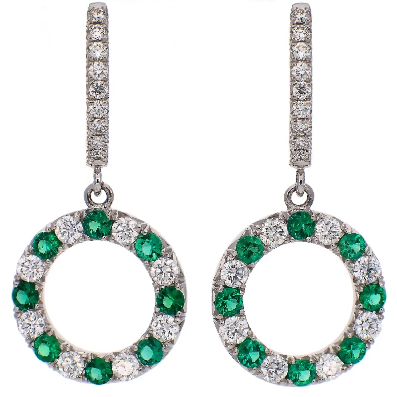 designer earrings for women -18K White Gold Diamond and Emerald Drop Earrings