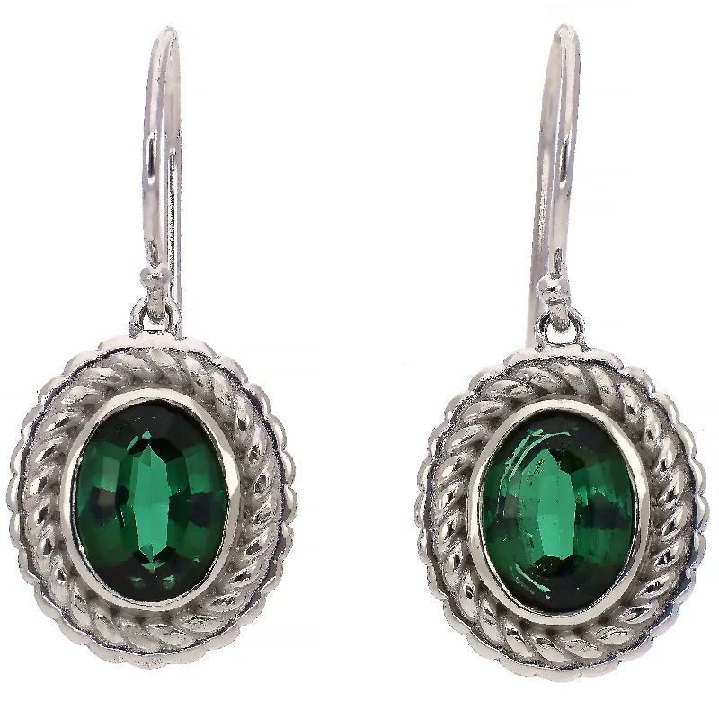 art deco earrings for women -art deco earrings for women -14K White Gold Oval Green Tourmaline Earrings