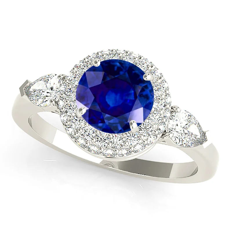 two-tone engagement rings for women -1.35 ct. Genuine Blue Sapphire Pave Set Halo Ring