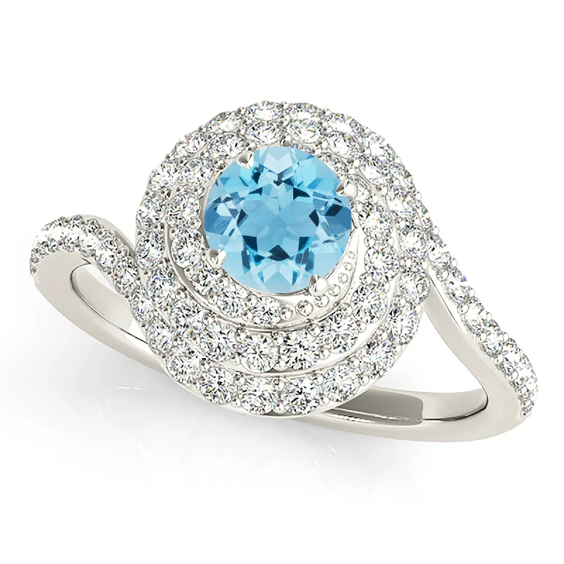 wedding rings with diamonds for women -0.85 ct. Genuine Aquamarine Ring With Triple Row Wrap Around Halo