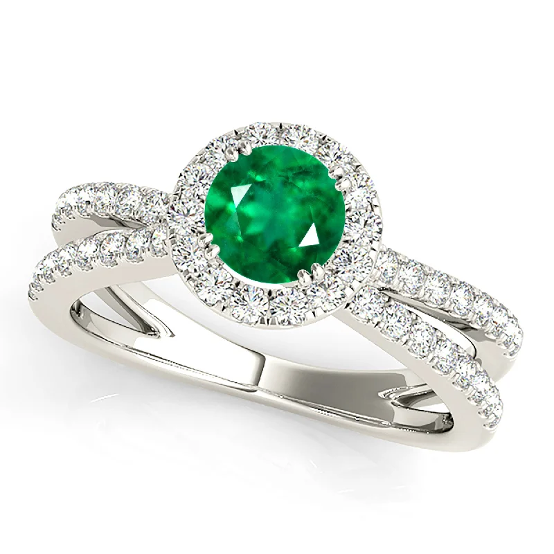 simple engagement rings for women -1.15 ct. Genuine Emerald Ring With Halo And Wide Split Shank