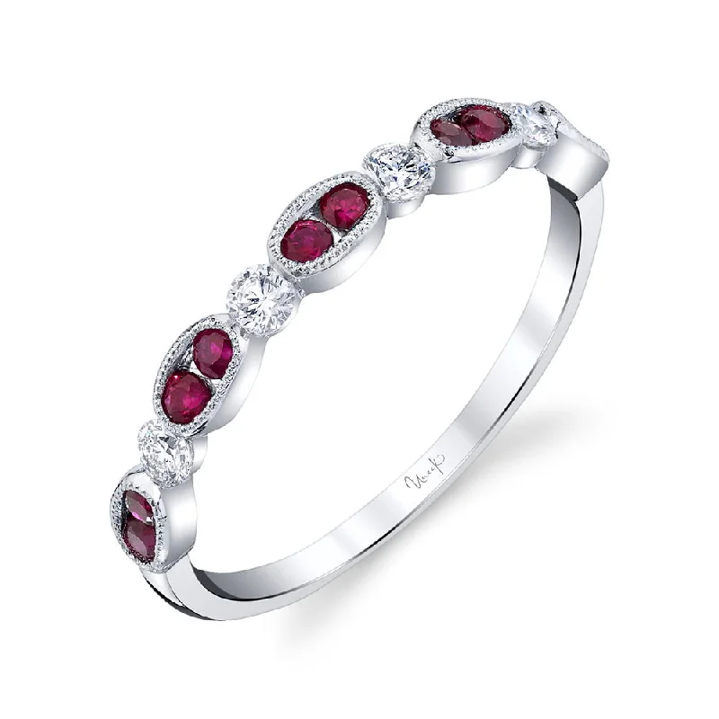 custom wedding rings for women -Uneek Precious Collection 1-Row Round Ruby Fashion Ring