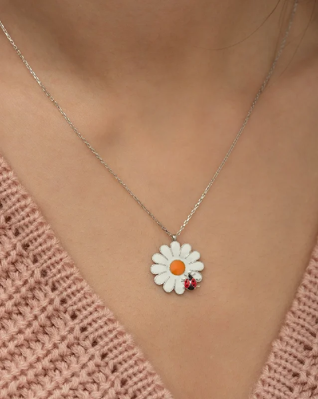 rose gold choker necklaces for women -Ladybug Daisy Necklace