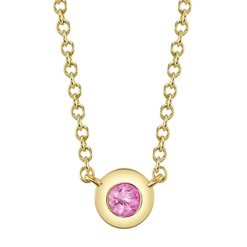 custom engraved necklaces for women -14kt Yellow Gold Diamond Bezel Stella Necklace / 0.07ct Pink Sapphire