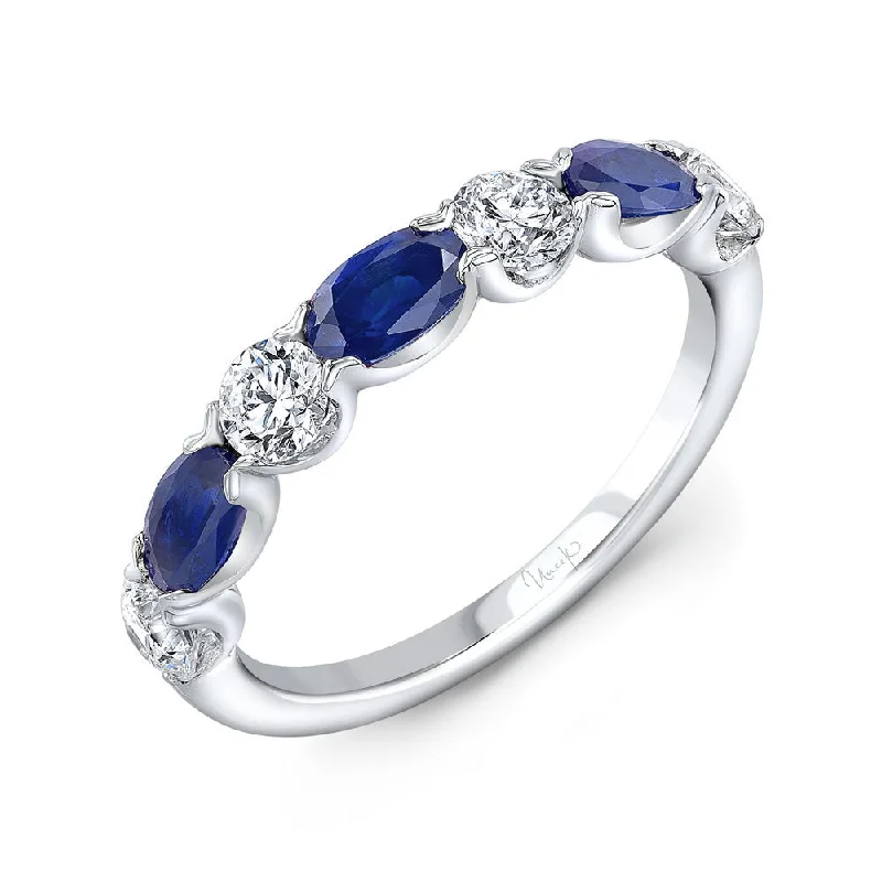 eternity rings for women -Uneek Precious Collection 1-Row Oval Shaped Blue Sapphire Fashion Ring