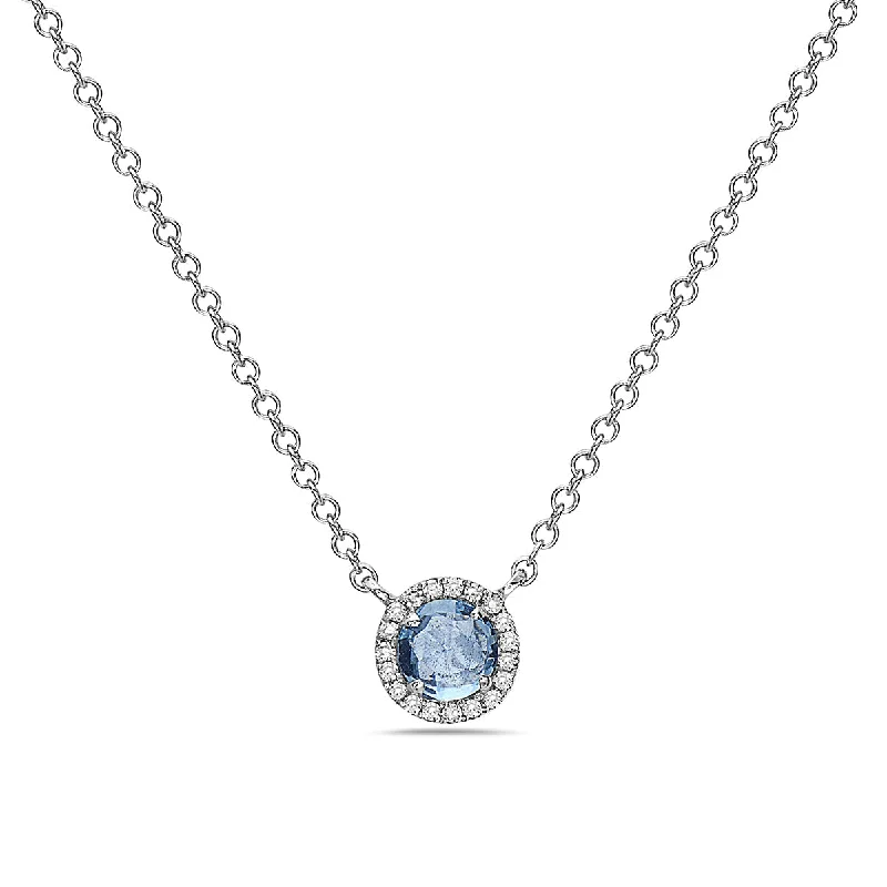 boho-chic necklaces for women -Blue Topaz And Diamond Halo Necklace