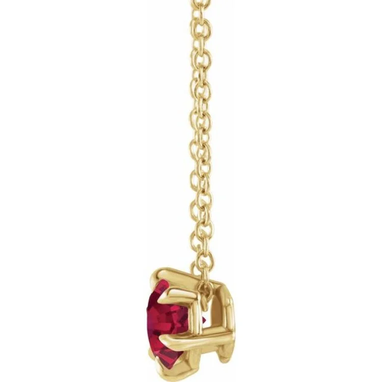 custom initial necklaces for women -14K Yellow 5 mm Lab-Grown Ruby Solitaire 16-18" Necklace