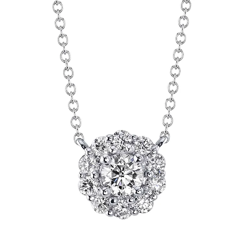 necklace sets for women -White Gold Diamond Halo Pendant Necklace