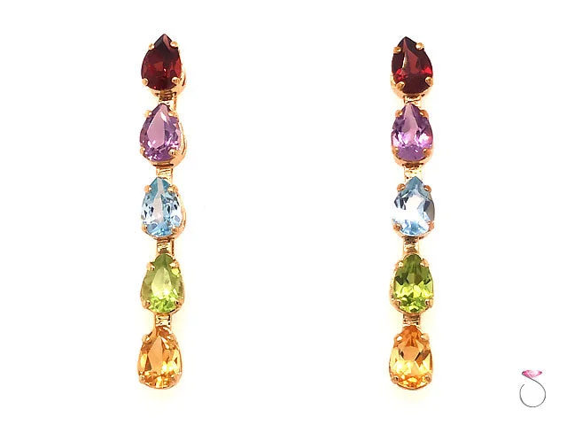 black diamond earrings for women -black diamond earrings for women -Gemstone Dangling Earrings, Garnet, Amethyst, Topaz, Peridot & Cetrine. 14K Gold