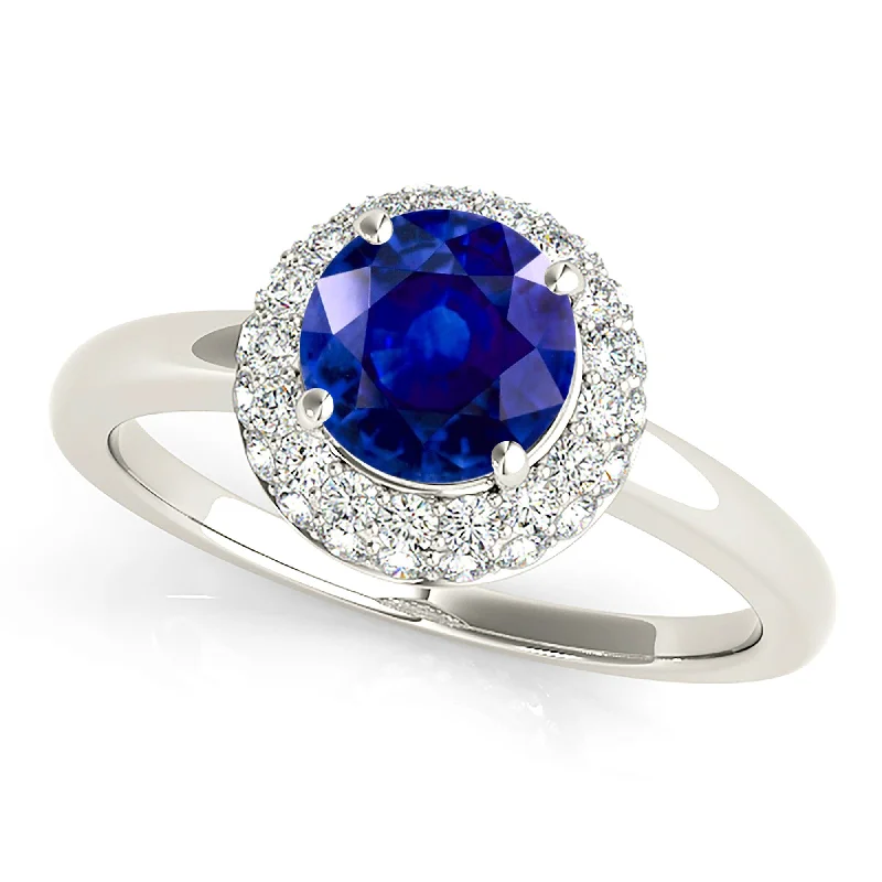 diamond rings for anniversary for women -1.35 ct. Genuine Blue Sapphire Solitaire Halo Ring