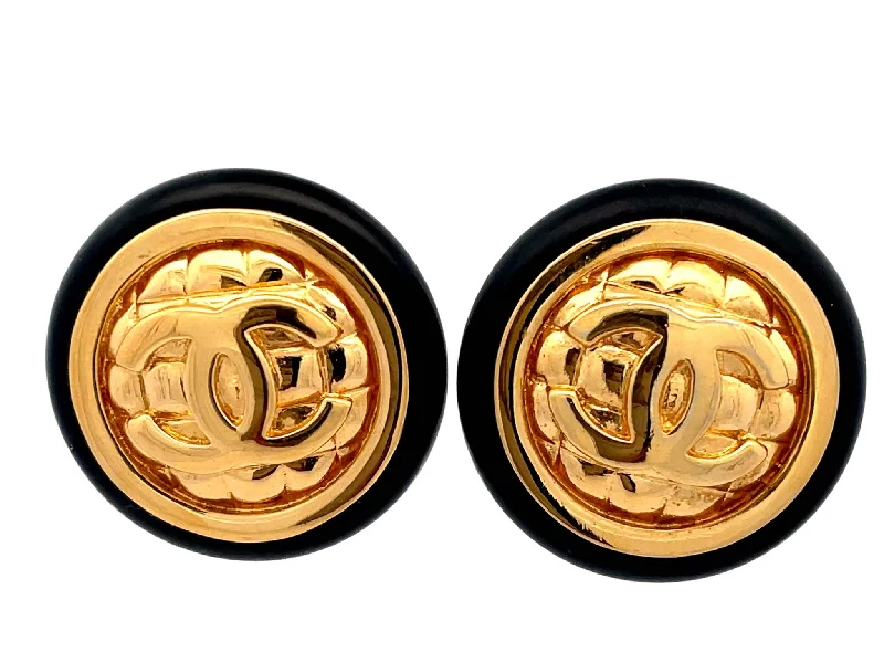 diamond stud earrings for women -CHANEL 80s Giant Round CC Quilted Button Earrings