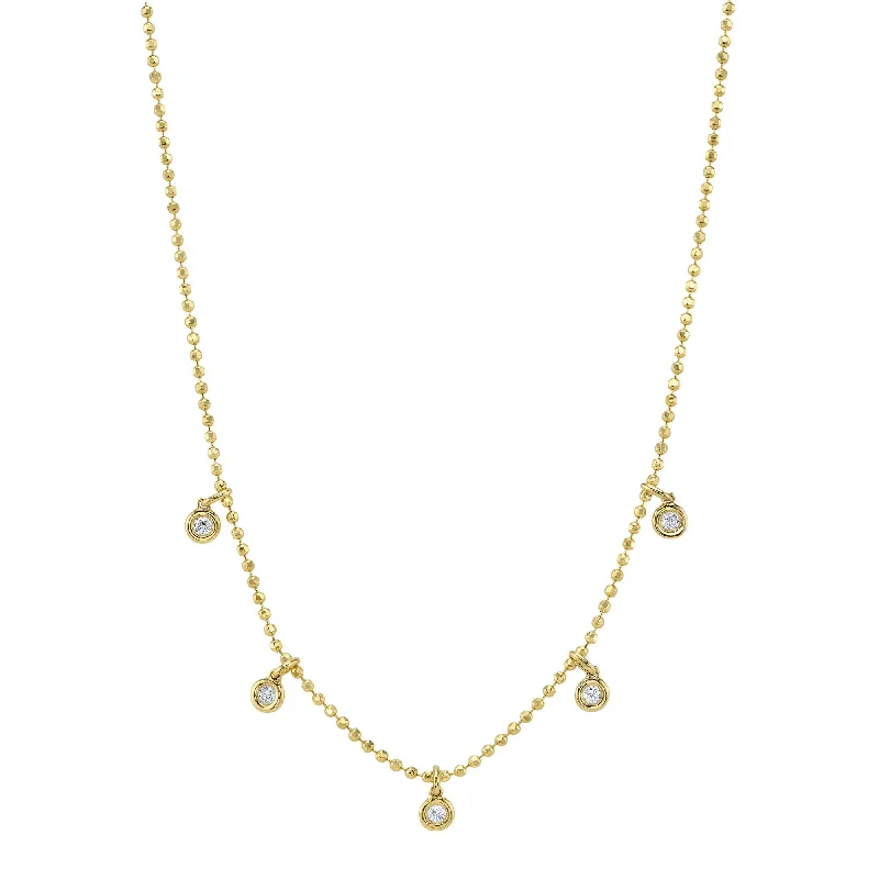 women’s mother of pearl necklaces -14kt. Yellow Gold diamond necklace with 0.20ct TW diamond bezels/ Faceted Ball Chain Necklace