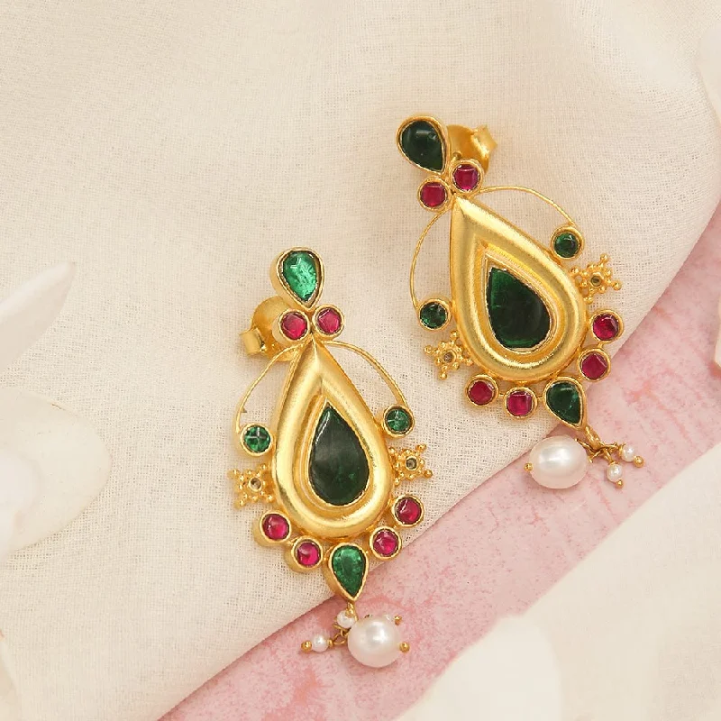 women’s hoop earrings with gemstones -women’s hoop earrings with gemstones -Silver 92.5 Green Kundan Earrings