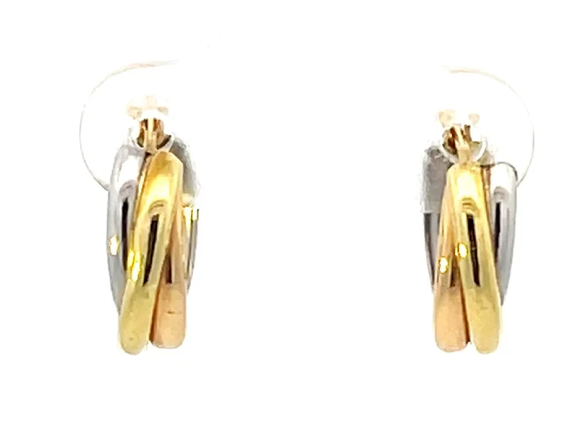 colorful earrings for women -Trinity Three Toned Small Hoop Earrings 18k Gold and Platinum