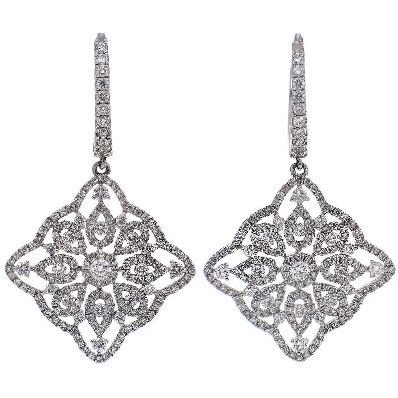 women’s luxury diamond earrings -women’s luxury diamond earrings -14K White Gold Diamond Filigree Earrings